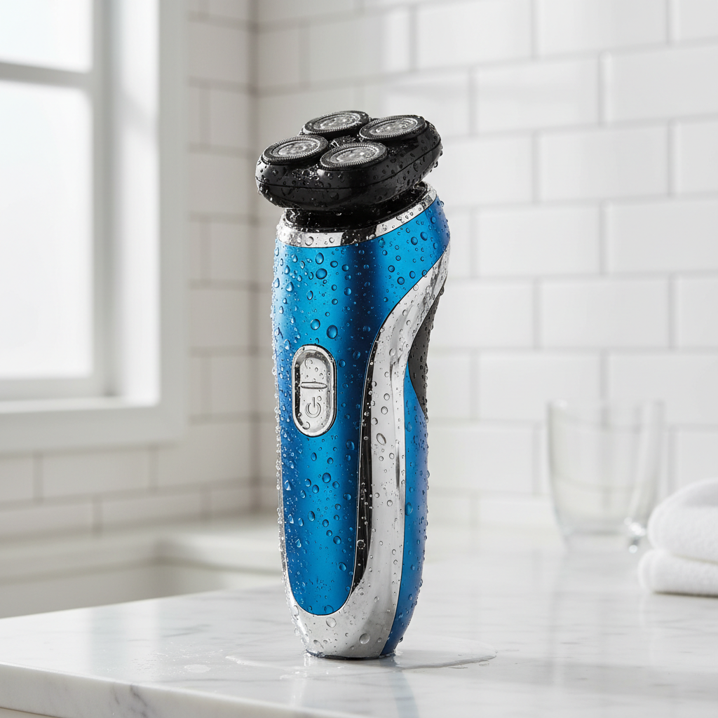 hãy dùng máy cạo râu khác, background trong nhà tắm, máy cạo râu trông ướt hơn